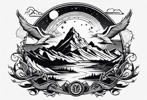 Space Viking flying over mountains tattoo idea
