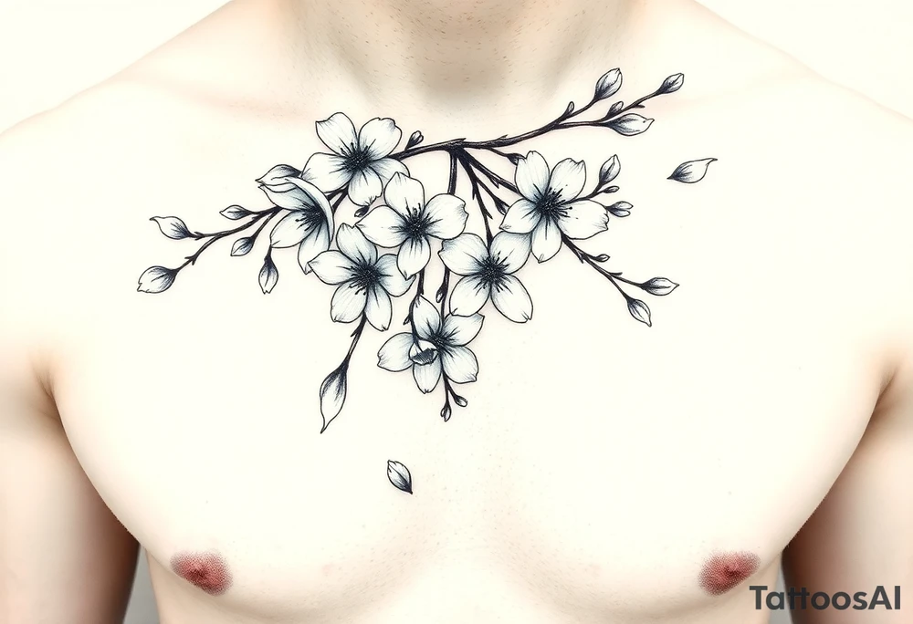 delicate cherry blossoms swirling in spring breeze with petals tattoo idea