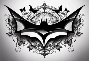 Small Batman symbol with 5 butterflies intertwined around it for a forearm tattoo tattoo idea