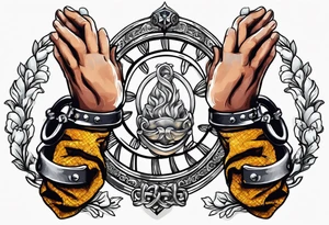 Praying hands with handcuffs tattoo idea