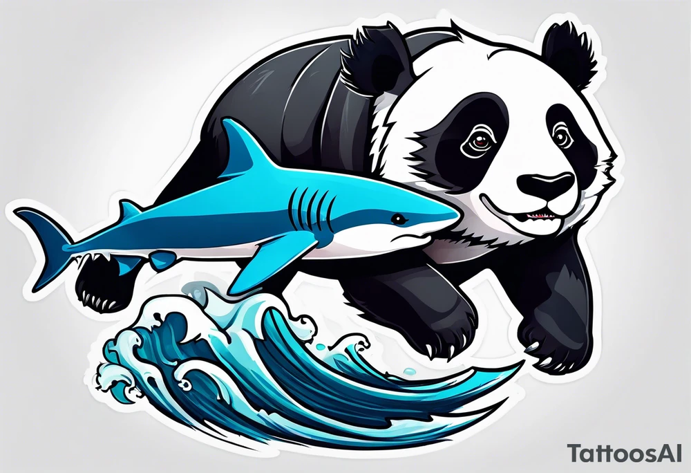 panda riding a shark tattoo idea