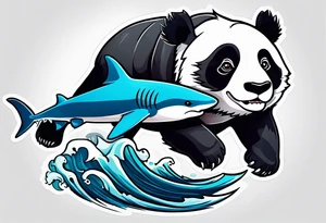 panda riding a shark tattoo idea