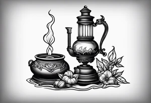 Extinguished oil lamp with smoke tattoo idea
