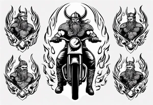 A viking riding a motorcycle with flames tattoo idea