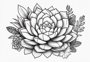 fine line. one big succulent in the middle. Two smaller succulents on the side. Dots and floral
. Sternum tattoo grey scale shading tattoo idea