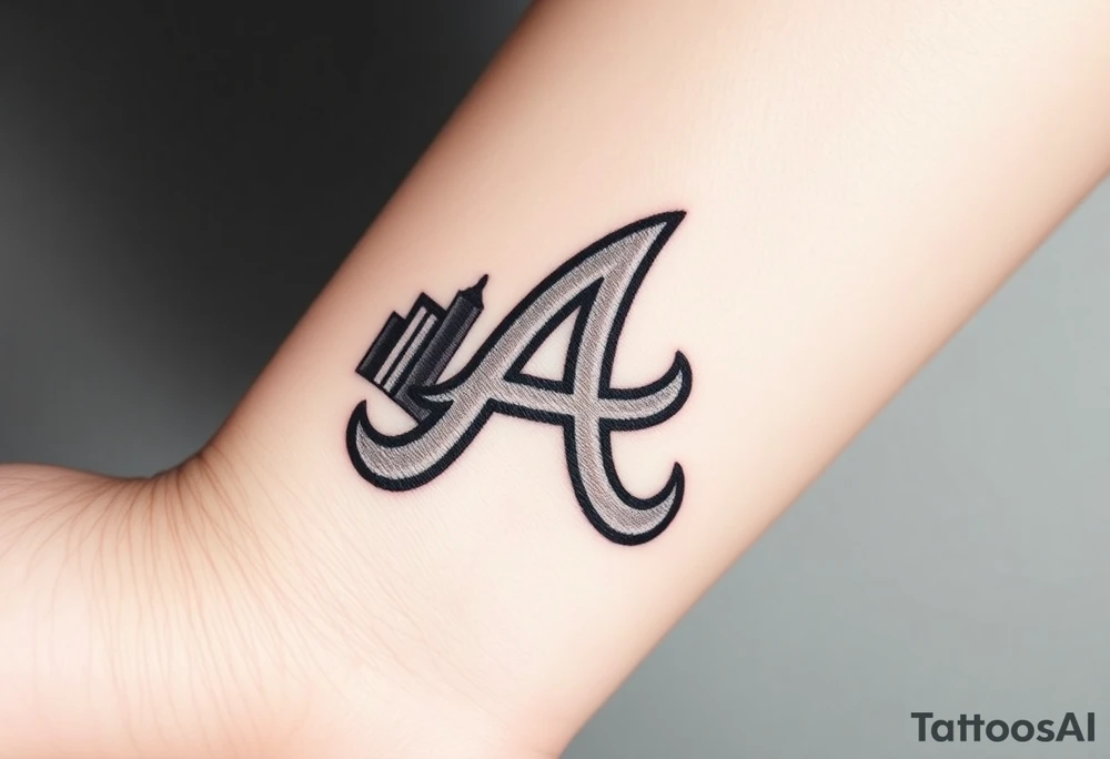 Atlanta Braves logo “A” overlapping a 3D Atlanta skyline behind the logo to the left tattoo idea