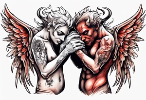 Angel and devil holding each other tattoo idea