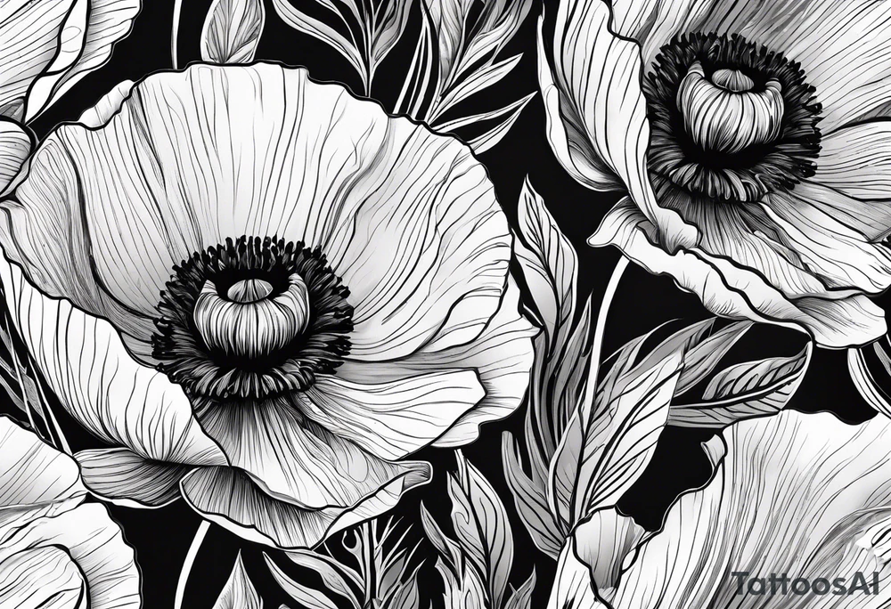 Poppy flowers with the date 1/15/22 in Roman numerals tattoo idea