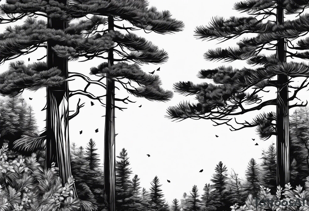 pine tree where leaves have fallen off only on one side tattoo idea