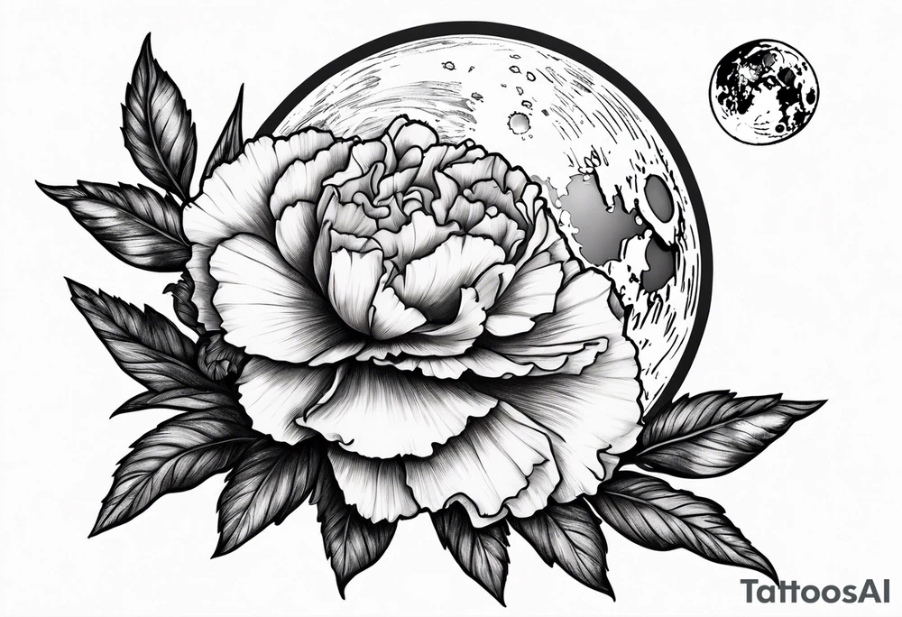 Carnation with moon behind it tattoo idea