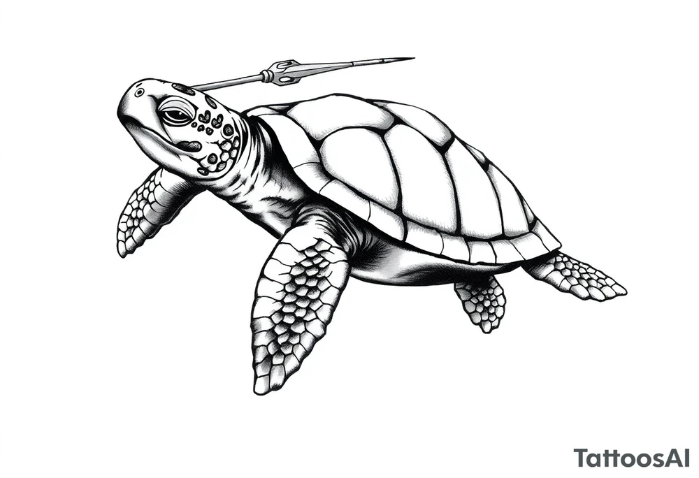 Turtle with a trident tattoo idea