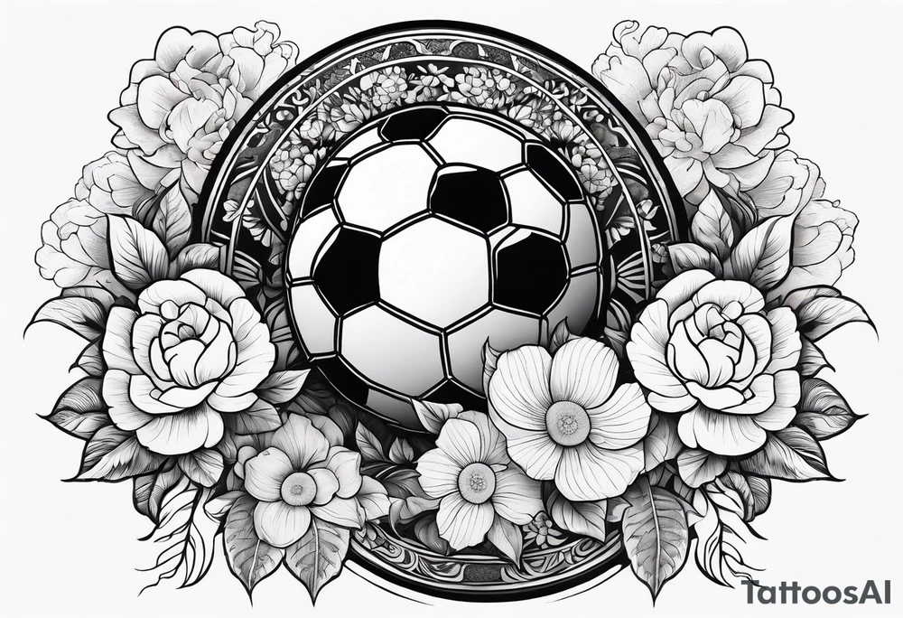 A football with a background full of flowers tattoo idea