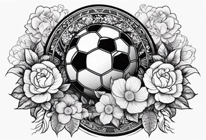 A football with a background full of flowers tattoo idea
