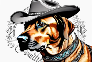 Rhodesian ridgeback wearing a cowboy hat looking straight on tattoo idea