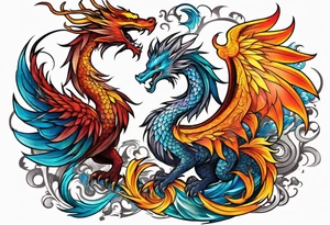 majestic  dragon and phoenix  in harmony and balance tattoo tattoo idea