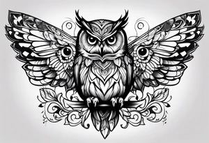 Owl with butterfly body tattoo idea