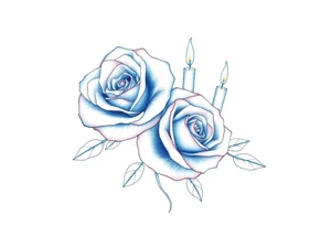 Two roses, two short candles, blue tattoo idea