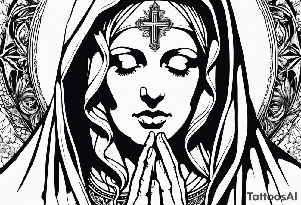 virgin mary praying with shading tattoo idea