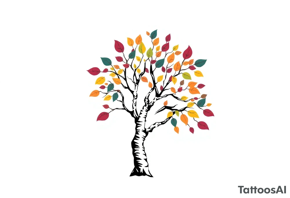birch tree with coloured leaves tattoo idea