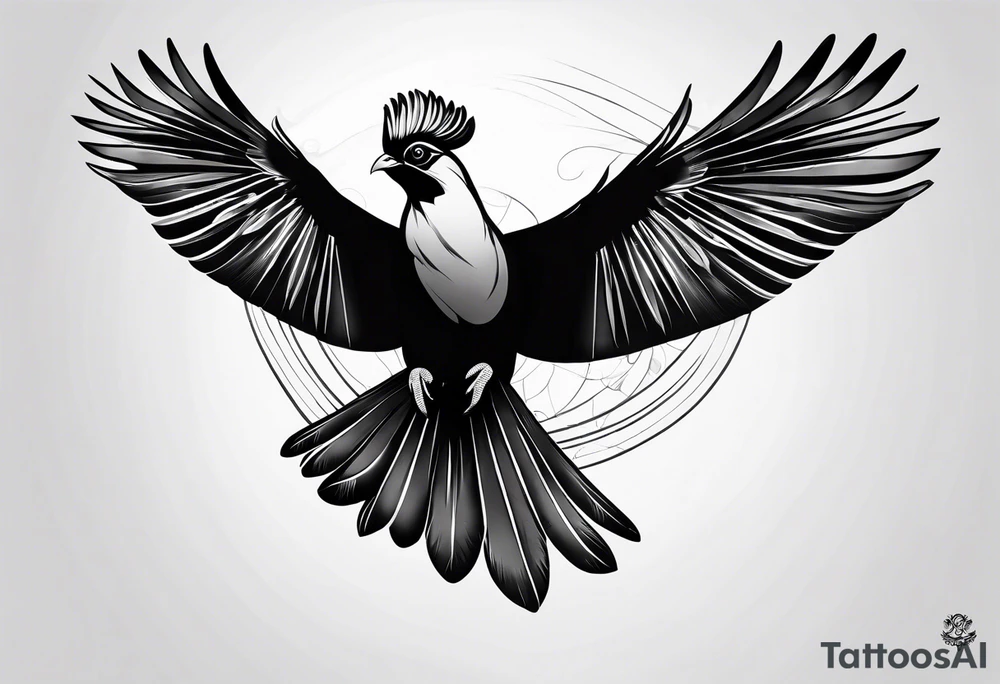 Turaco bird with wingspan from above tattoo idea
