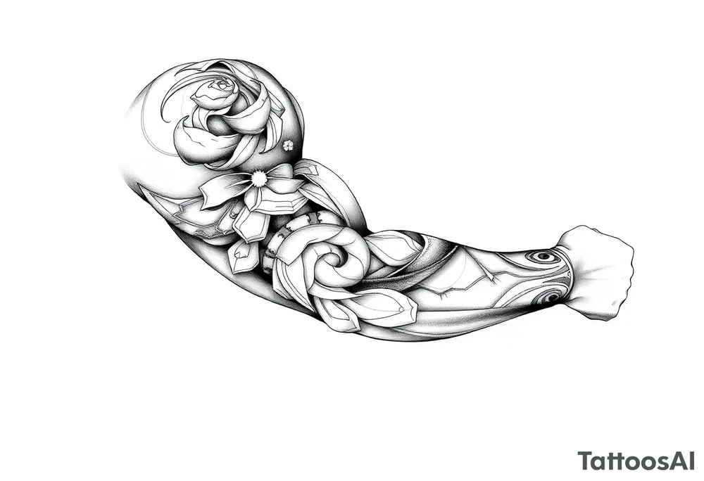 Full left arm sleeve about fatherhood tattoo idea