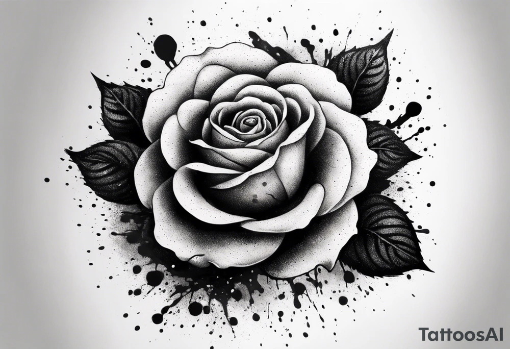 simple rose with ink splash tattoo idea