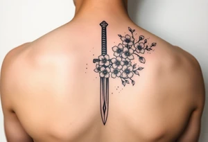 Dagger with cherry blossoms feminine but not cartoon like for forearm tattoo idea
