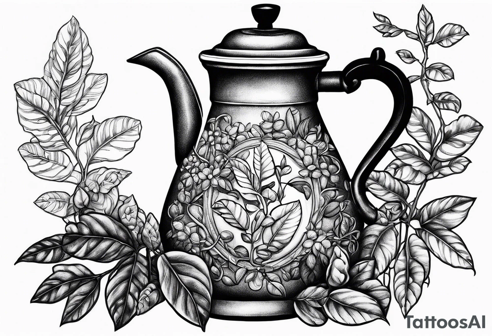 Coffee pot with coffee plant growing out of it tattoo idea