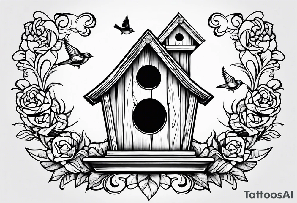 Outline of a birdhouse tattoo idea