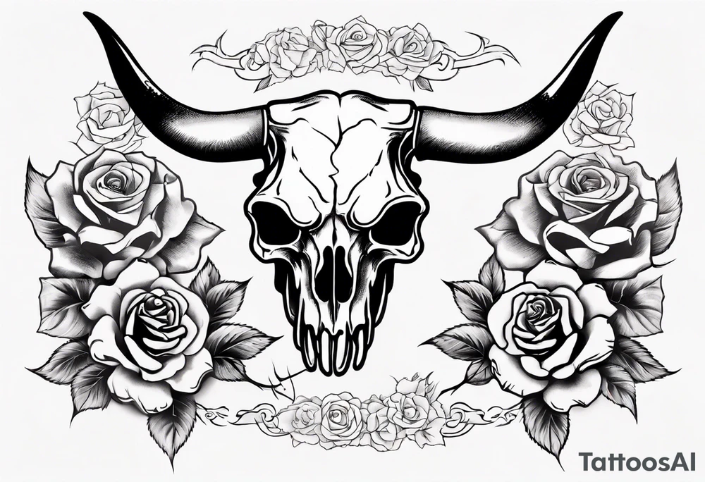 bulls skull with roses tattoo idea