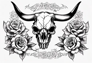 bulls skull with roses tattoo idea