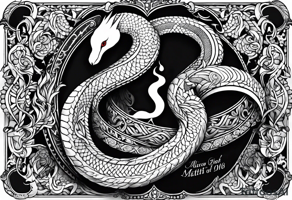 Snake and dove with bible verse Matthew 10:16 included tattoo idea