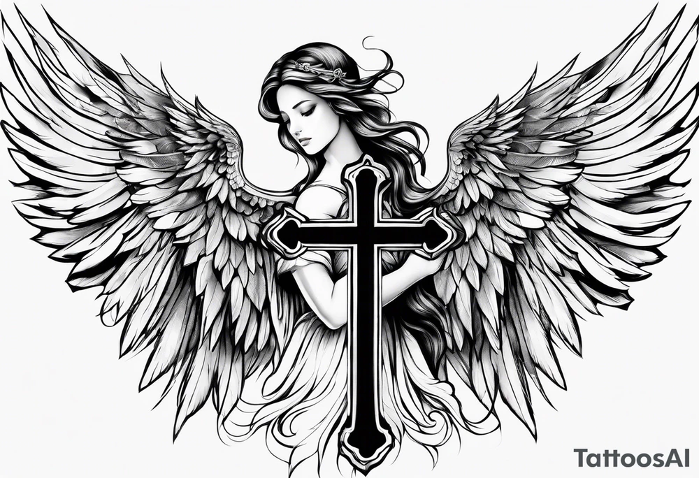 the wings of an angel with a cross tattoo idea