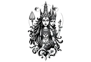 Lord Shiva, Godess Kali, Godess Lilith with the moon phases in the background tattoo idea