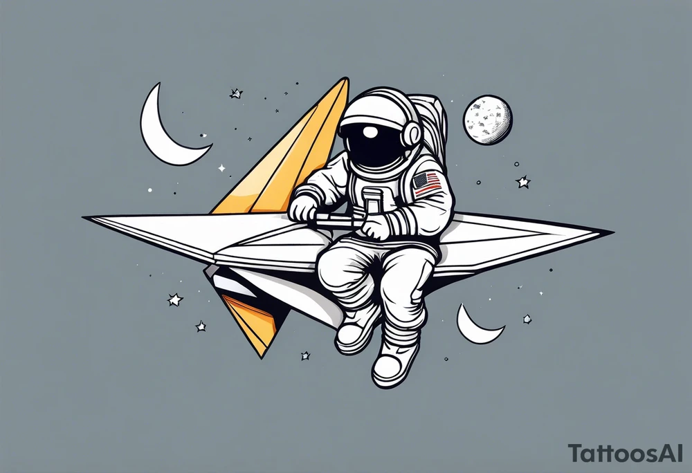 Astronaut riding on a paper airplane tattoo idea