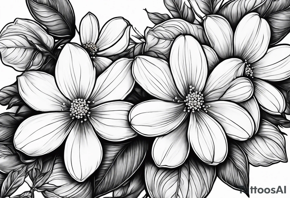 Forget me not flowers, flowering dogwood flowers, wanglo flowers and orange blossom flowers tattoo idea