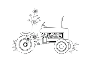 feminine tractor with flowers tattoo idea