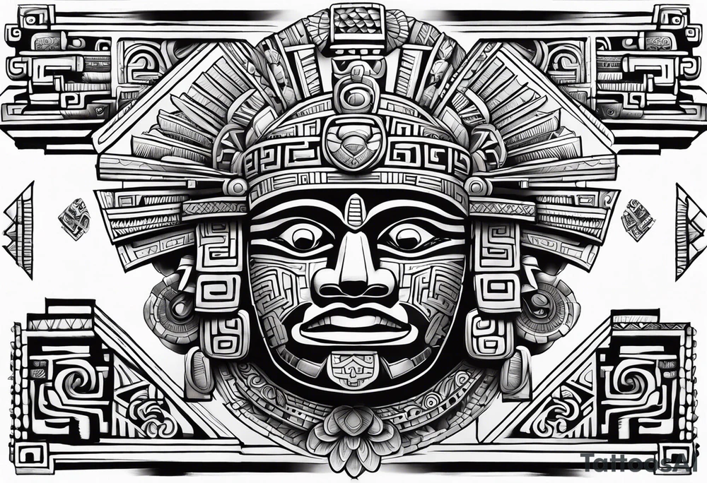 Aztec inspired incorporate factual items found in Teotihuacan tattoo idea