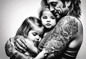 Tattoo of father holding his daughter. (RIP) Daddy loved music tattoo idea