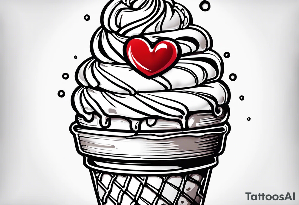 sketch chocolate chip ice cream cone with one red heart tattoo idea