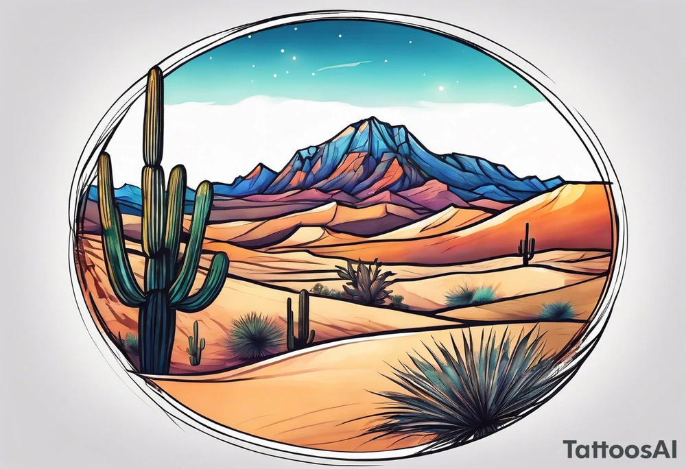 sketch of desert in a circle tattoo idea