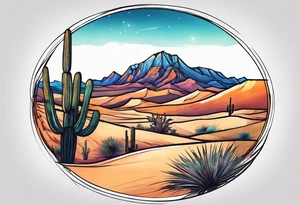 sketch of desert in a circle tattoo idea