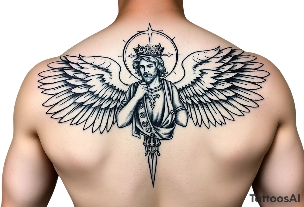 powerful and bold saint michael tattoo idea