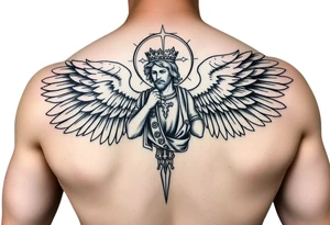 powerful and bold saint michael tattoo idea
