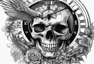 Skull, clock, stairs,phoenix sleeve tattoo idea