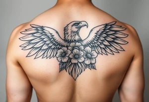 eagle and flowers wings not opened tattoo idea