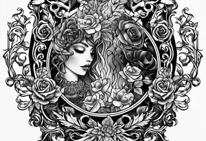 tattoo fool sleeve, old broken gothic home, broken sword, tree roots break out of the chains, roses tattoo idea