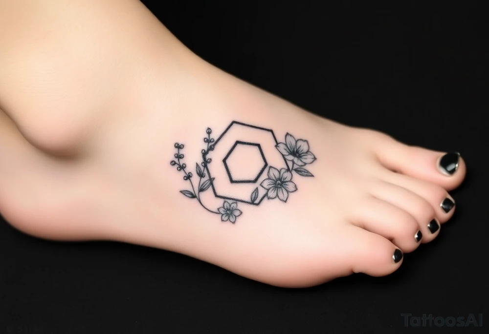 Hexagon Leo symbol larkspurs and water lilies tattoo idea