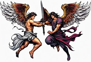Angel and devil fighting back tattoo design tattoo idea