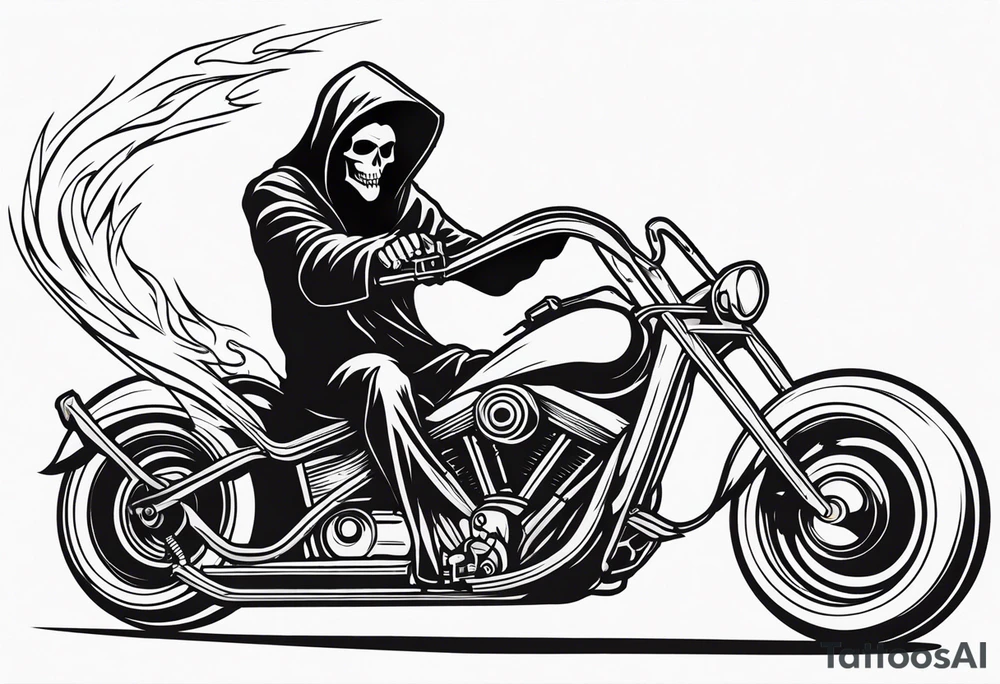 Grim Reaper on motorcycle, on fire tattoo idea